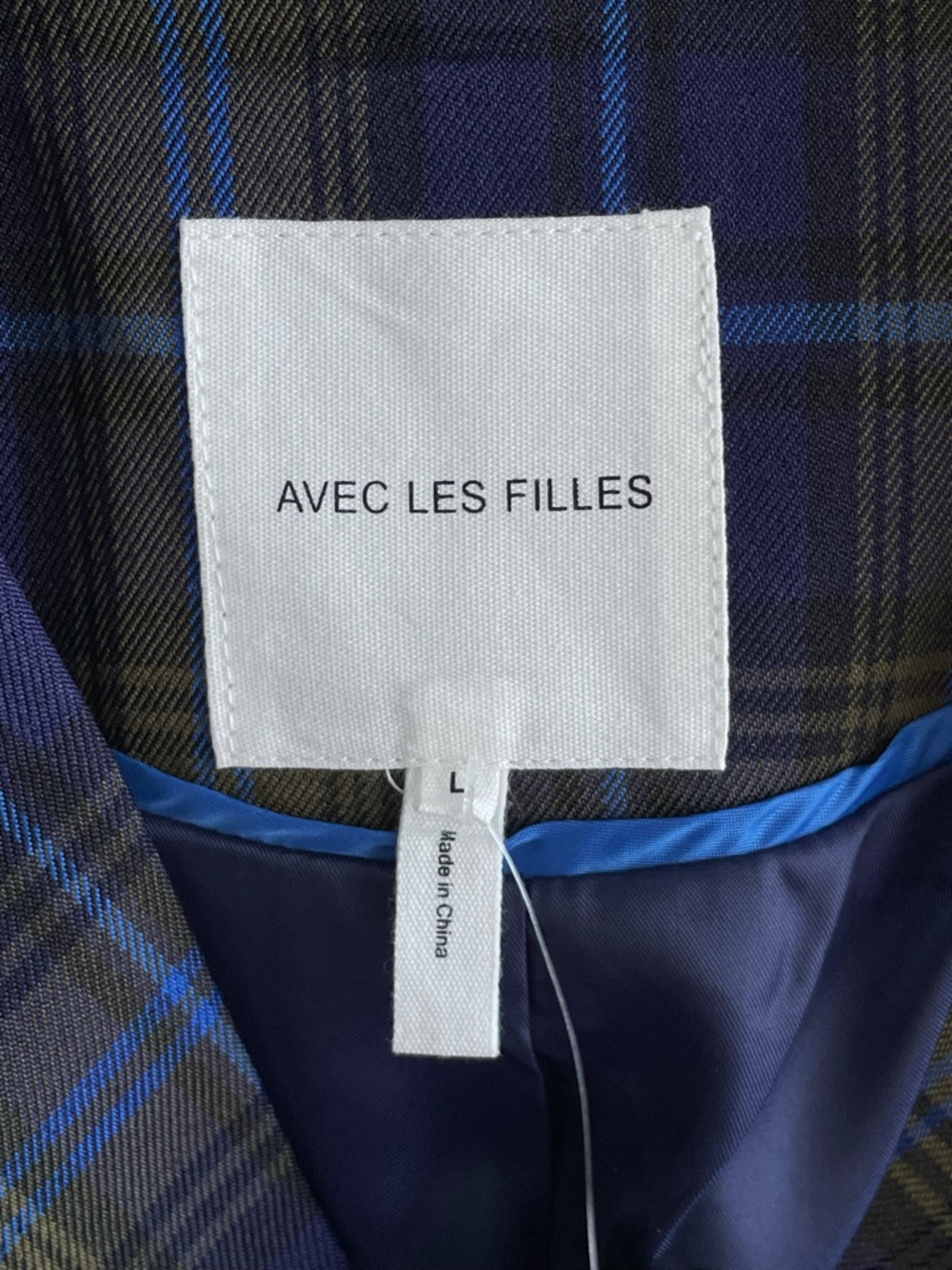Avec Les Filles Double-Breasted Trench Coat Navy Plaid Large NWT - Picture 13 of 16